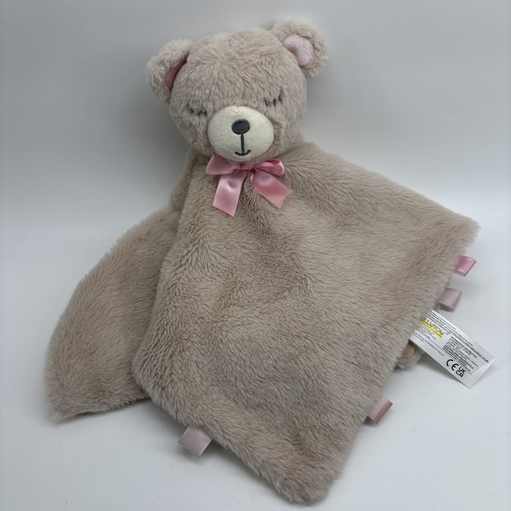 Kellytoy‎ Bear Baby Lovey Plush Tan Rattle Security Buddy Blanket Pink Silk Tags